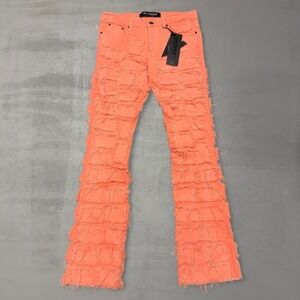 NEW Valabasas 4444 Jeans Peach Neon Distressed Stacked Denim Size 32